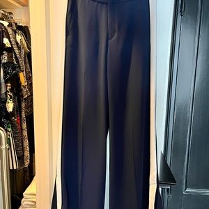 Blue tuxedo stripe slit wide leg trouser pant, size 4